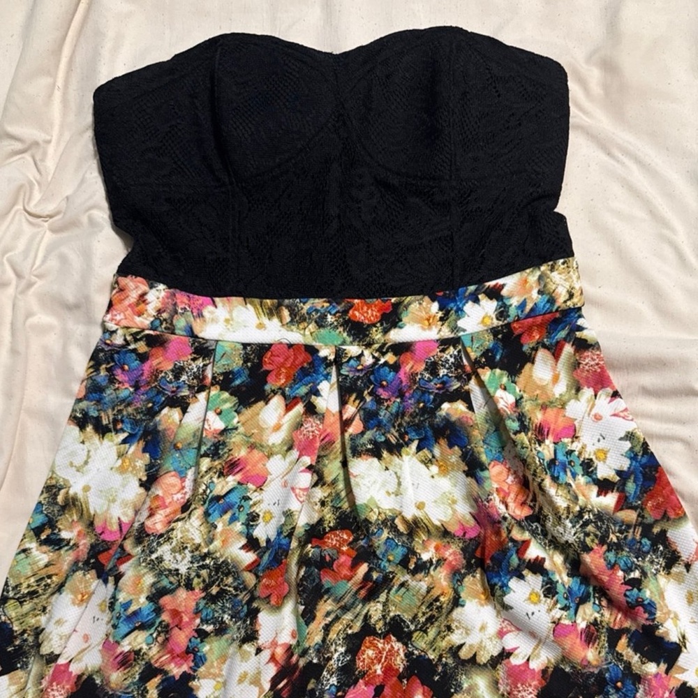 Floral Black and Multicolor Women's Dress
